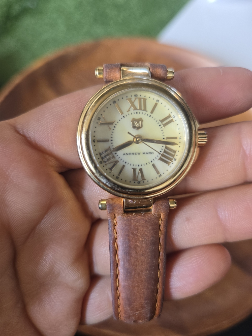 Andrew Marc Gold and Brown Round Leather-Strap Watch